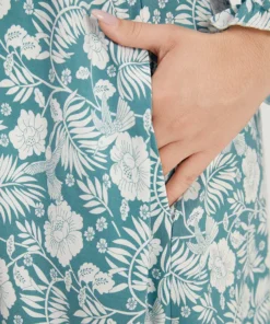 Floral Print Pocket Surplice Neck Ruffle Trim Dress -Clothing Shop 702167216 zr