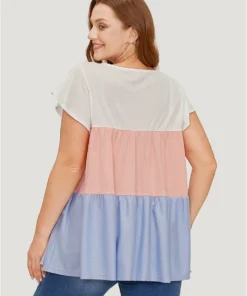Color Block Contrast Cap Sleeve Tank Top -Clothing Shop 702240518 oo
