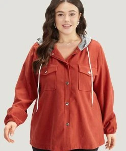 Contrast Patchwork Button Through Hooded Drawstring Corduroy Coat -Clothing Shop 702350787 ne cc0328b9 0b2a 4b82 b413 7f713dad8135
