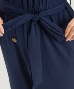 Solid Button Up V Neck Belted Gathered Flutter Sleeve Jumpsuit 15 Solid Button Up V Neck Belted Gathered Flutter Sleeve Jumpsuit -Clothing Shop 70239974 as