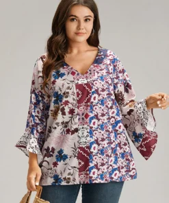 Bandana Print Patchwork Bell Sleeve Blouse -Clothing Shop 702760365 cx 4687e9d2 dcef 42fe 9a60 2054641c2692