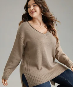 Solid Split Side High Low Hem Pullover