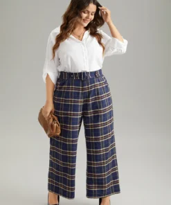 Plaid Pocket Eyelet Belted Straight Leg Pants -Clothing Shop 703798196 pt 75347c49 ee1d 46ae be67 5869a961f5f5