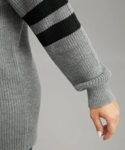 Anti-Pilling Striped Button Detail Pullover -Clothing Shop 704369835 yk