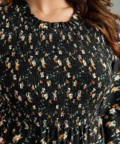 Ditsy Floral Frill Trim Shirred Dress -Clothing Shop 704893362 nb