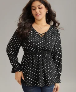 Polka Dot Lace Up Shirred Flutters Blouse -Clothing Shop 705342702 uo
