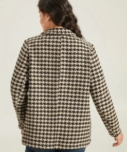 Houndstooth Patched Pocket Button Up Blazer -Clothing Shop 705526388 th