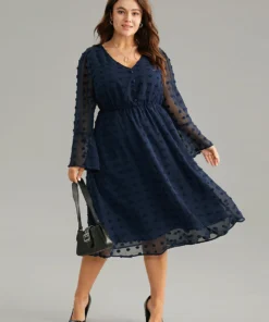 Plain Texture Elastic Waist Jacquard Dress