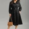 Anti-Wrinkle Shirt Collar Belted Metal Detail Dress -Clothing Shop 705708675 ro