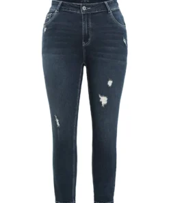 Very Stretchy High Rise Dark Wash Distressed Stitch Jeans -Clothing Shop 705816167 wp