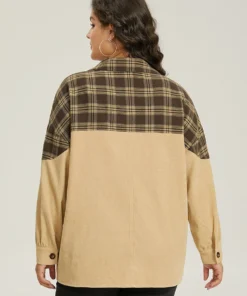 Plaid Button Through Patchwork Contrast Jacket -Clothing Shop 70585156 xc