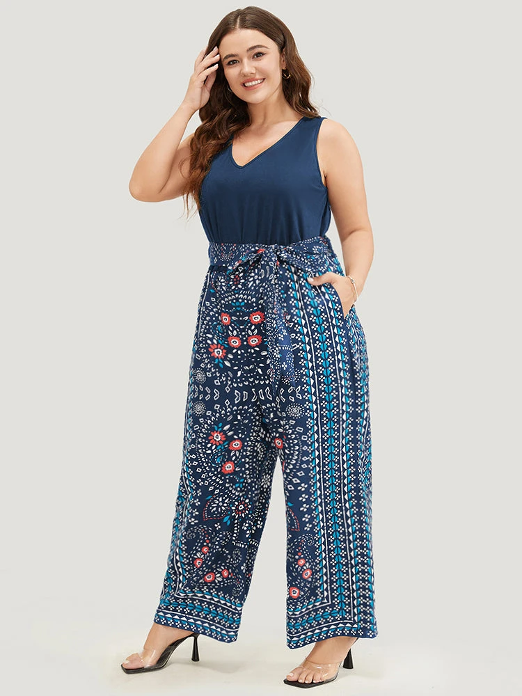 Paisley Patchwork Zipper Pocket Belted Tank Jumpsuit 14 Paisley Patchwork Zipper Pocket Belted Tank Jumpsuit - Image 12