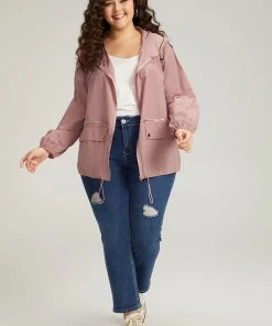 Plain Hooded Pocket Zipper Fly Drawstring Jacket -Clothing Shop 706566390 fb