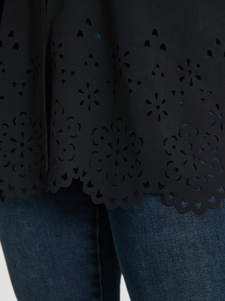 Plain Laser Cut Open Front Scalloped Trim Kimono 9 Plain Laser Cut Open Front Scalloped Trim Kimono - Image 7