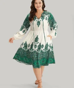 Bandana Print Tie Neck Lantern Sleeve Dress -Clothing Shop 707217953 bq