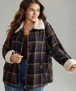 Plaid Fuzzy Trim Pocket Zipper Fly Jacket 15 Plaid Fuzzy Trim Pocket Zipper Fly Jacket -Clothing Shop 707291886 hy