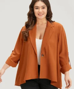 Plain Button Up Tab Sleeve High Low Hem Blazer -Clothing Shop 707397980 yx 473b1f96 8398 4325 b5dc b356ebd78eb2