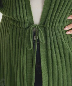 Rib Knit Drawstring Split Side Tunic Cardigan -Clothing Shop 707576280 ok