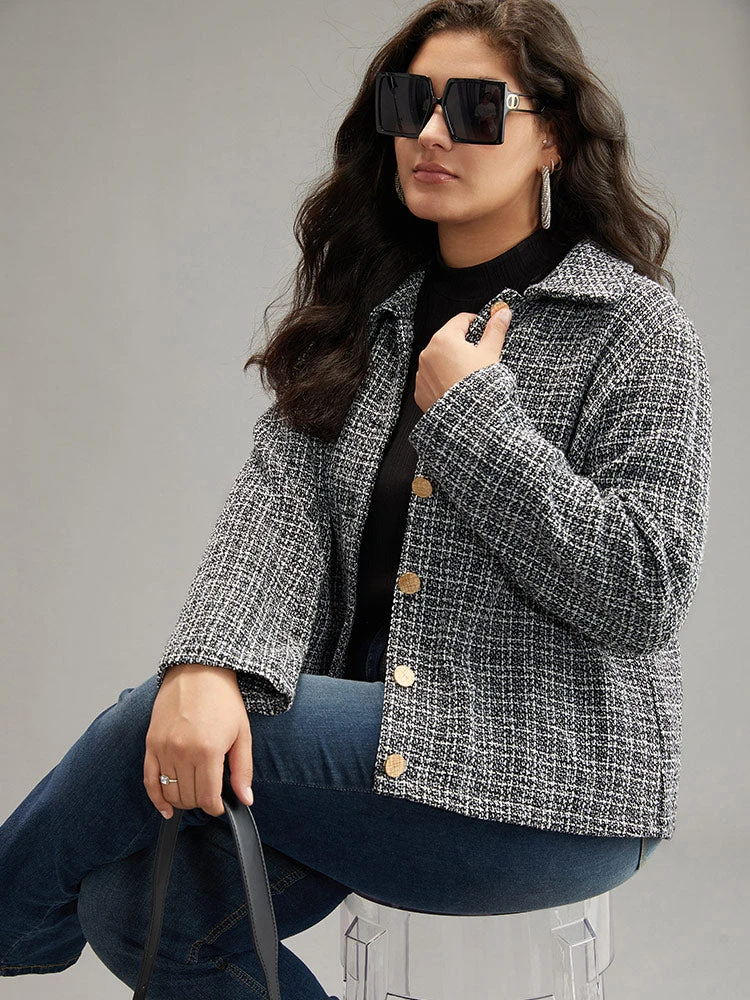 Gingham Texture Lapel Collar Metal Detail Jacket 10 Gingham Texture Lapel Collar Metal Detail Jacket - Image 8