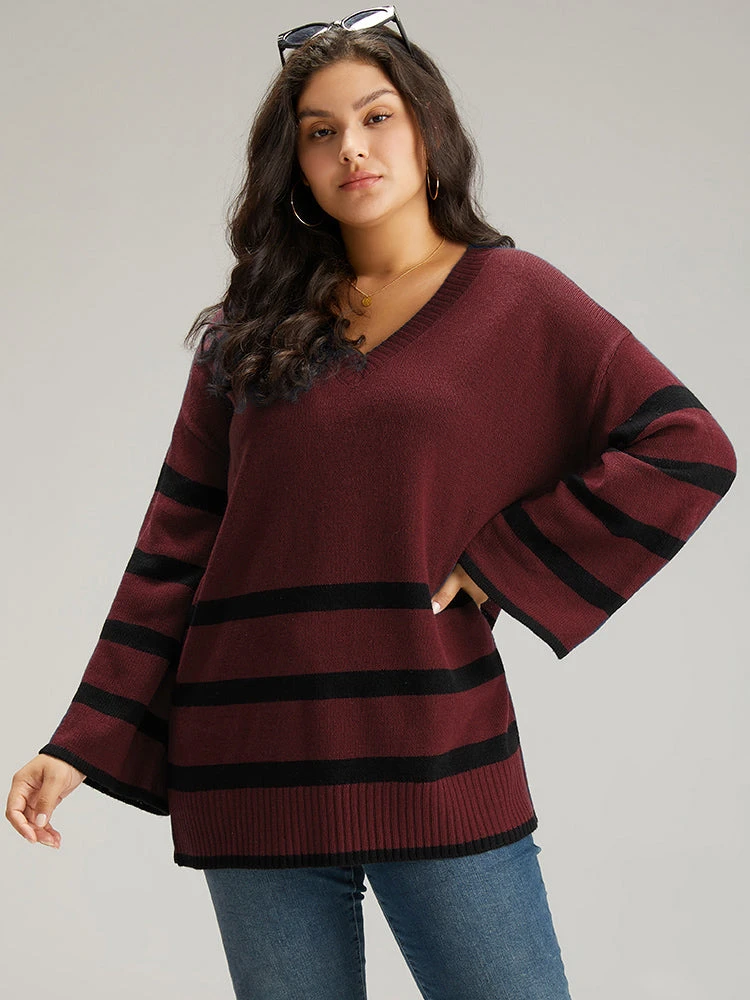 Striped Bell Sleeve Moderately Stretchy Pullover 10 Striped Bell Sleeve Moderately Stretchy Pullover - Image 8