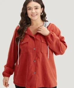 Contrast Patchwork Button Through Hooded Drawstring Corduroy Coat -Clothing Shop 709556678 zc c389b97e 065f 4a65 84cb 7eb66e2eed72