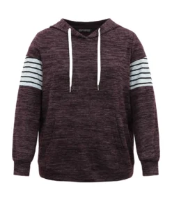 Heather Striped Patchwork Pocket Hooded Sweatshirt -Clothing Shop 709775835 wi