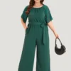 Solid Belted Pocket Cut Out Zipper Jumpsuit -Clothing Shop 710308976 xi