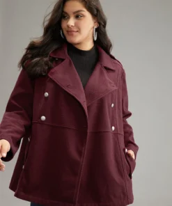 Solid Button Detail Pocket Lapel Collar Coat -Clothing Shop 710378736 qg