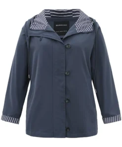 Striped Patchwork Zipper Pocket Drawstring Coat -Clothing Shop 710607801 ei