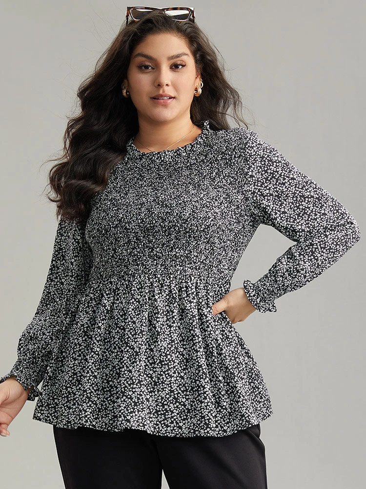 Ditsy Floral Stand Collar Shirred Frill Trim Blouse 7 Ditsy Floral Stand Collar Shirred Frill Trim Blouse - Image 5