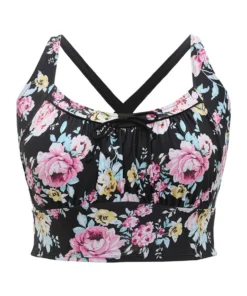 Floral Ruched Knotted Crossover Back Tankini Top -Clothing Shop 711086246 eg