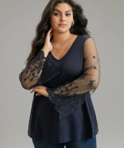 Floral Crochet Lace Mesh Bell Sleeve T-shirt -Clothing Shop 711489305 jd