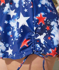 Star Print Drawstring Cut Out Knotted Back Tankini Top -Clothing Shop 711985249 bh