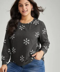 Snowflake Print Round Neck Sweatshirt 10 Snowflake Print Round Neck Sweatshirt -Clothing Shop 712111639 og