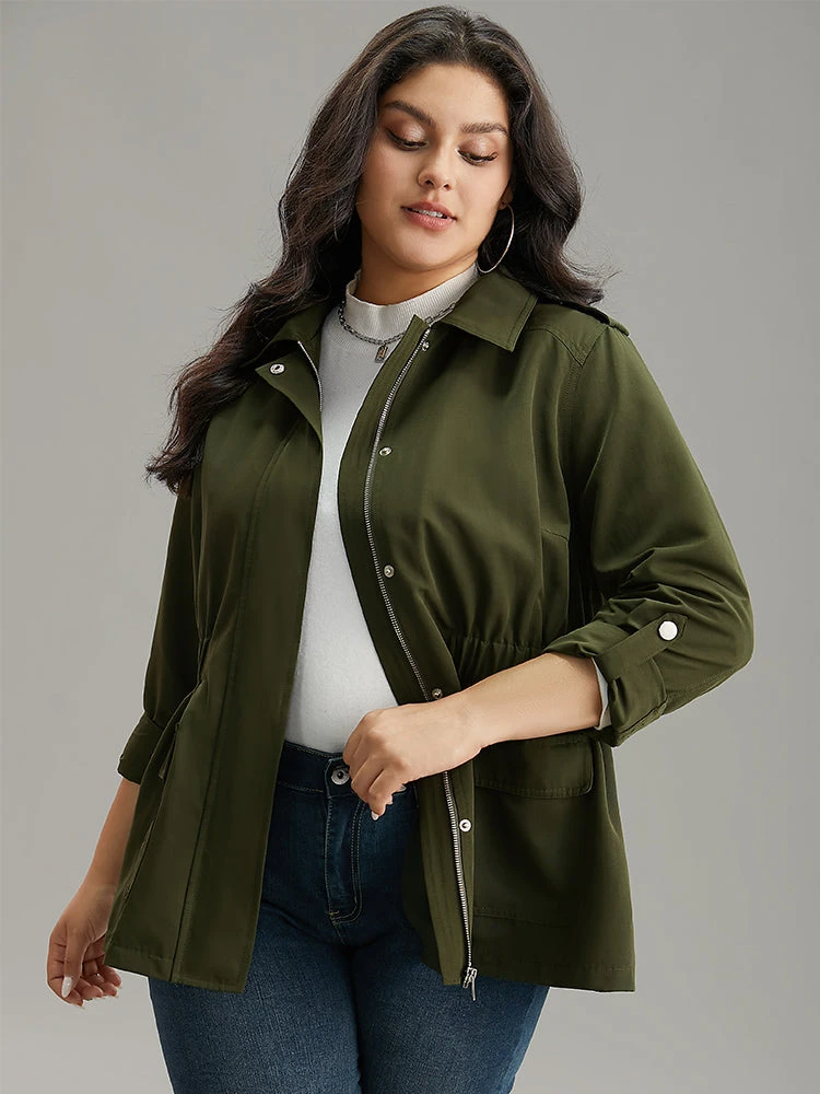 Solid Elastic Waist Zipper Fly Flap Pocket Coat 7 Solid Elastic Waist Zipper Fly Flap Pocket Coat - Image 5