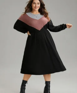 Colorblock Waffle Knit Pocket Drop Shoulder Dress -Clothing Shop 712566547 gk