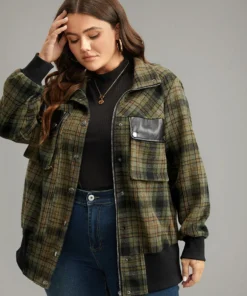 Plaid Flap Pocket Zipper Fly Jacket -Clothing Shop 712571623 iu