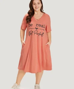 Supersoft Essentials Letter Print Pocket Crisscross Neck Dress