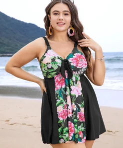 Floral Patchwork Ruffle Knotted Swim Dress -Clothing Shop 713012446 ok