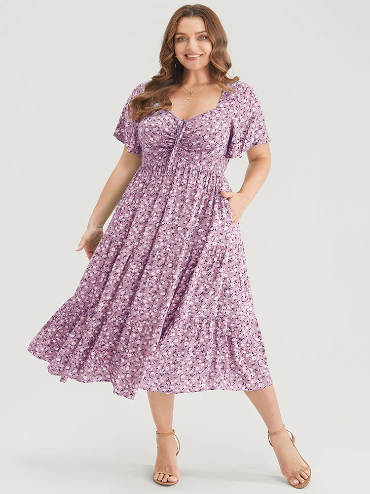 Ditsy Floral Drawstring Ruched Pocket Ruffle Tiered Dress 22 Ditsy Floral Drawstring Ruched Pocket Ruffle Tiered Dress - Image 20