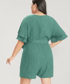 Plain Surplice Neck Ruffle Sleeve Pocket Belted Romper -Clothing Shop 713330217 jo 2315c886 f858 4fc9 a291 d047644e46bc