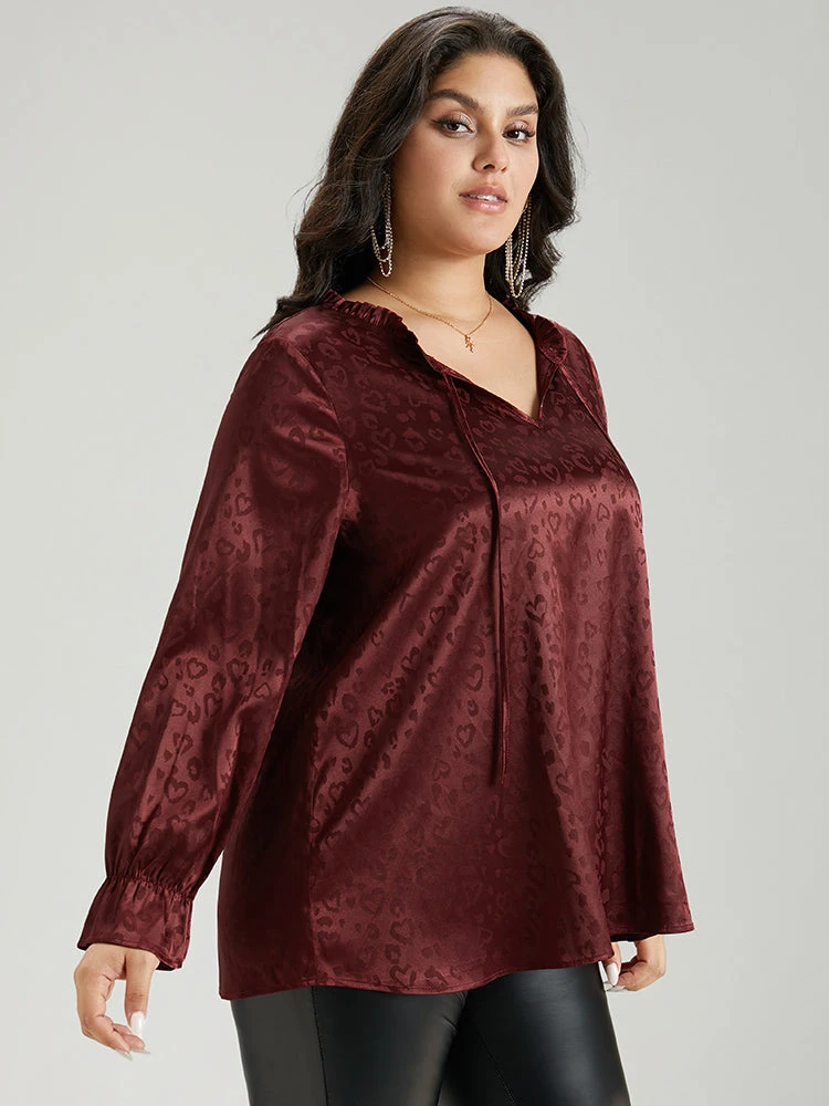 Solid Knot Neck Frill Trim Flutter Sleeve Blouse 5 Solid Knot Neck Frill Trim Flutter Sleeve Blouse - Image 3