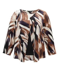 Geometric Print 2-In-1 Split Round Neck Blouse -Clothing Shop 714336173 ze
