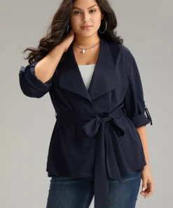 Anti-Wrinkle Plain Belted Tab Sleeve Blazer -Clothing Shop 714622342 db