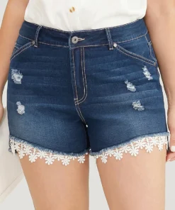 Moderately Stretchy Ripped Lace Raw Hem Denim Shorts -Clothing Shop 716136189 ly 06297ffc a1a4 49b0 b808 b6e99f829660