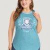 Baseball & Letter Print Arc Hem Contrast Trim Tank Top