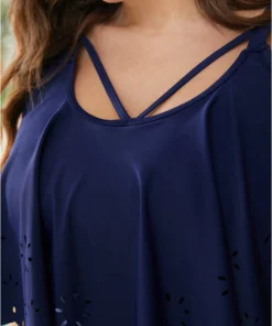 Plain Laser Cut Ruffle Trim Asymmetrical Neck One Piece Swimsuit -Clothing Shop 71623051 th