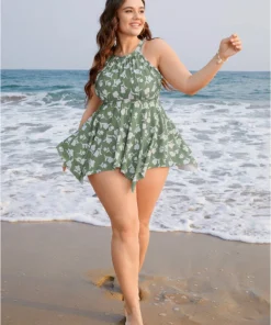 Floral Cut Out Cathered Hanky Hem Tankini Top -Clothing Shop 716706655 sh