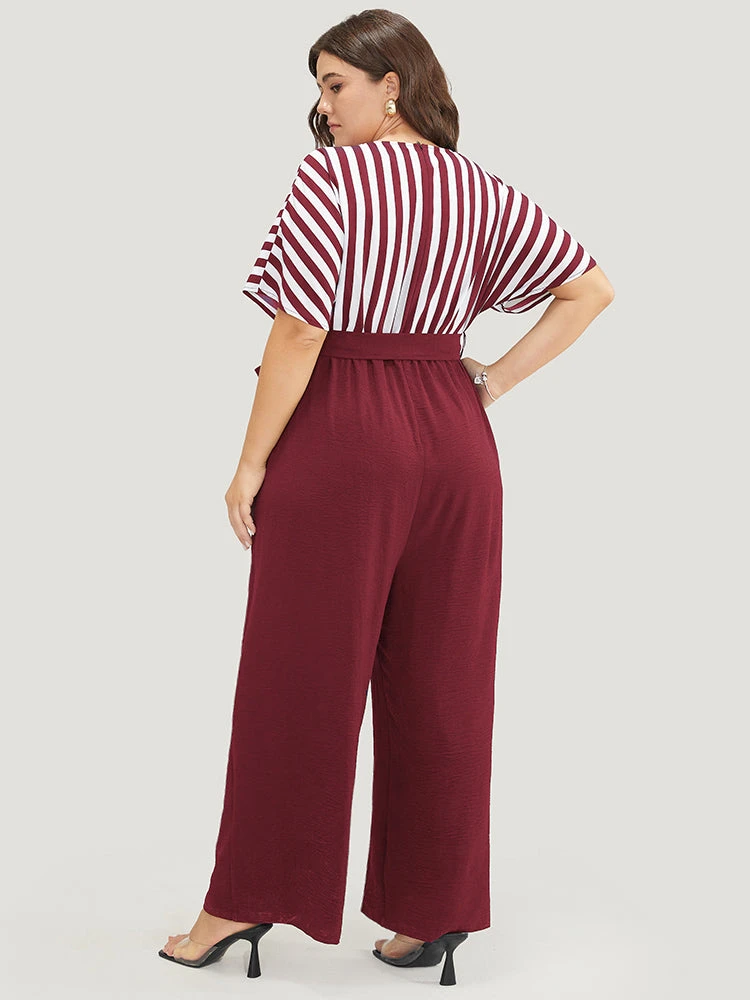 Striped Patchwork Pocket Batwing Sleeve Belted Wrap Jumpsuit 20 Striped Patchwork Pocket Batwing Sleeve Belted Wrap Jumpsuit - Image 18
