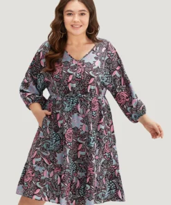 Floral Print Lantern Sleeve Elastic Waist Dress 15 Floral Print Lantern Sleeve Elastic Waist Dress -Clothing Shop 717415602 ny